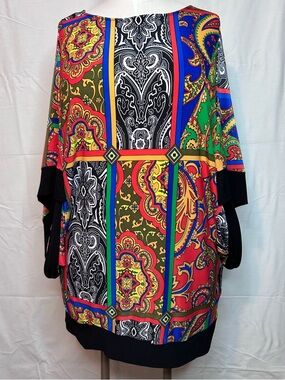 Annalee + Hope XL Boho Caftan Tunic Top Multicolor Batwing Oversized